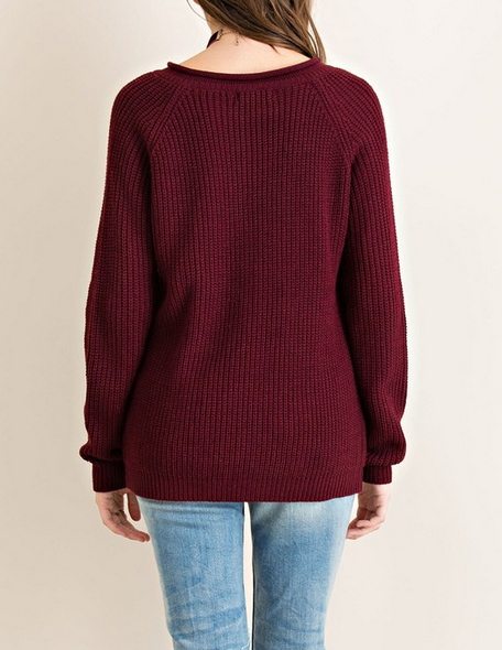 all tied up lace-up front sweater - burgundy - shophearts - 8