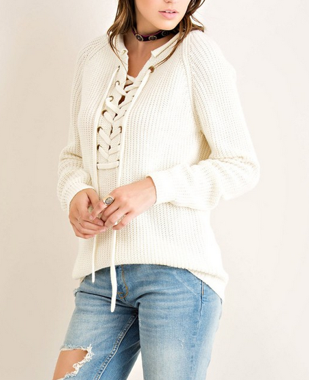 all tied up lace-up front sweater - natural - shophearts - 4