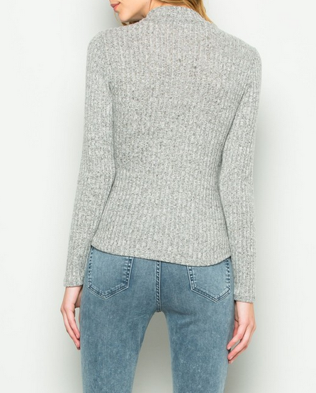 Final Sale - Ribbed Mock Neck Long Sleeve Shirt in Heather Grey