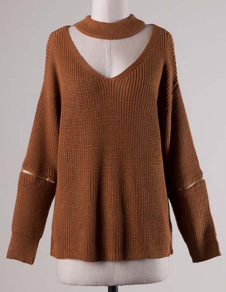material girl choker sweater - camel - shophearts - 2