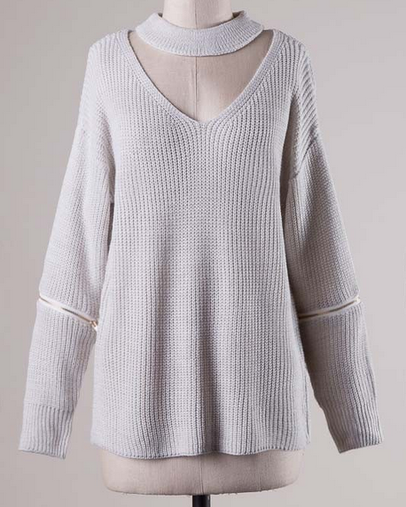 material girl choker sweater - grey - shophearts - 6