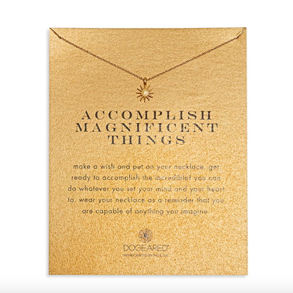 dogeared accomplish magnificent things starburst necklace, gold dipped - shophearts