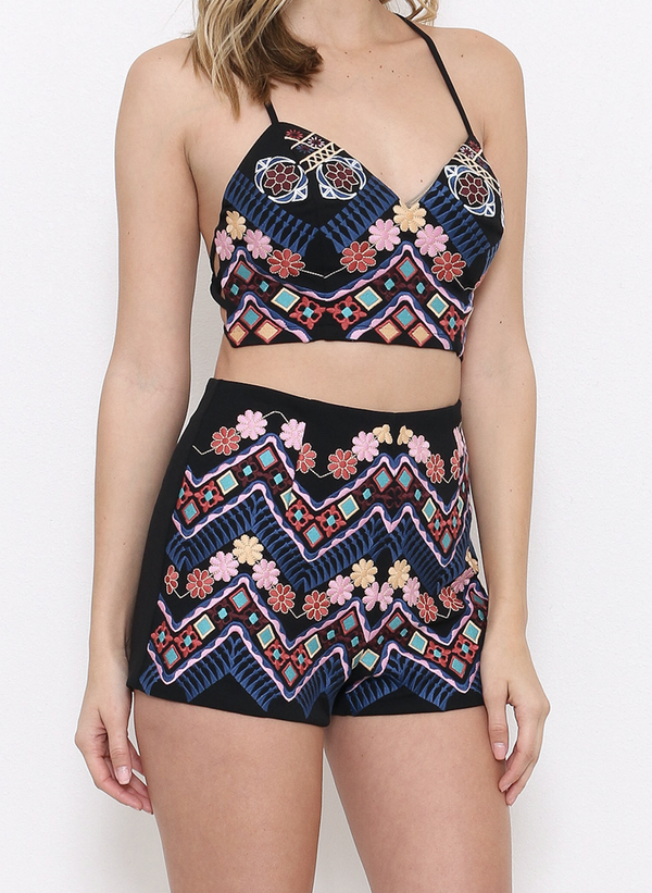 Another Day in Paradise Black Embroidered Two-Piece Set