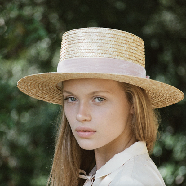 lack of color - pink velour straw hat