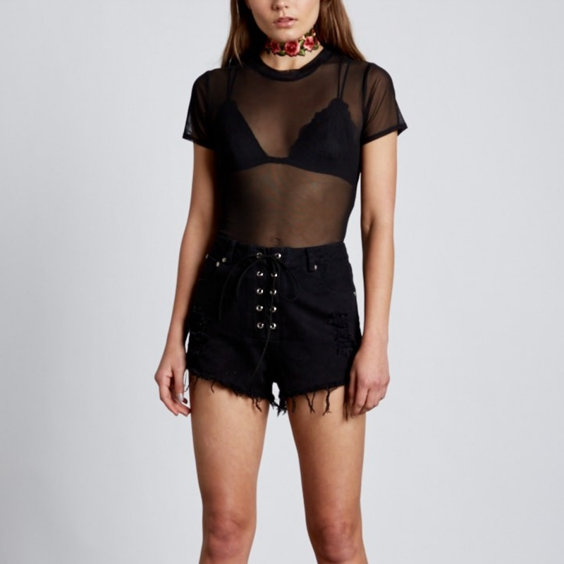 Clique Lace-Up Denim Shorts in Black