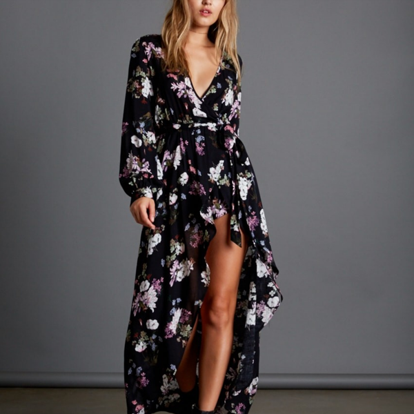Cotton Candy LA - Hollywood Hills Dress in Black/Floral