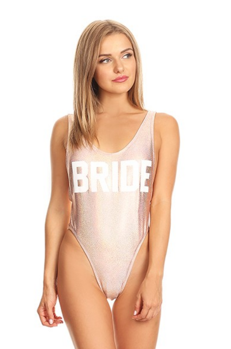 GRL GNG Collection - Bride High Cut Vintage One Piece in Glittery Rose Gold