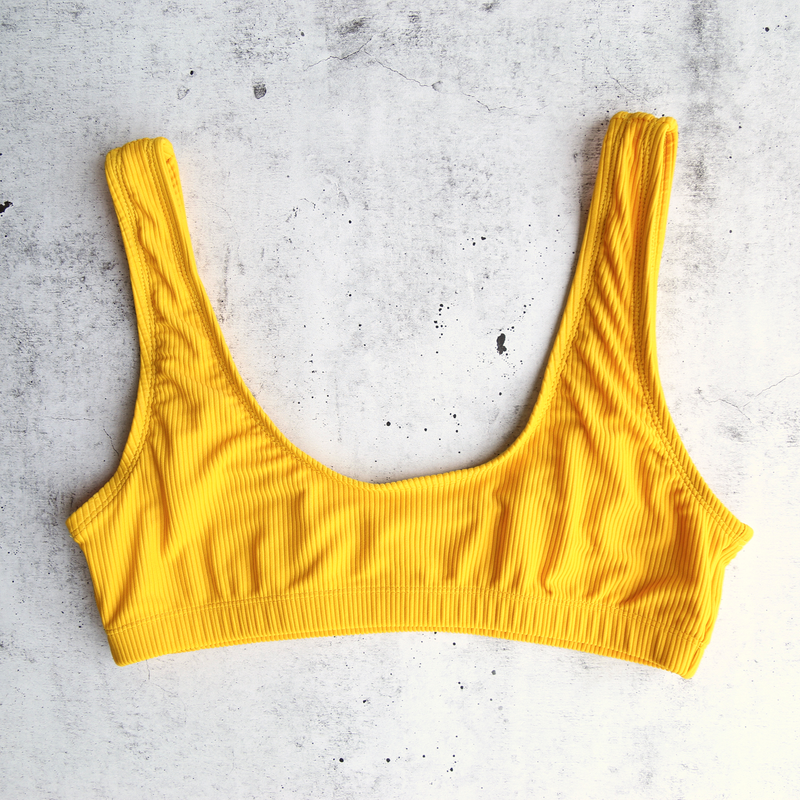 Kylie Ribbed Sport Bikini Top in Sunshine Yellow