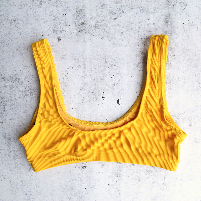 Kylie Ribbed Sport Bikini Top in Sunshine Yellow