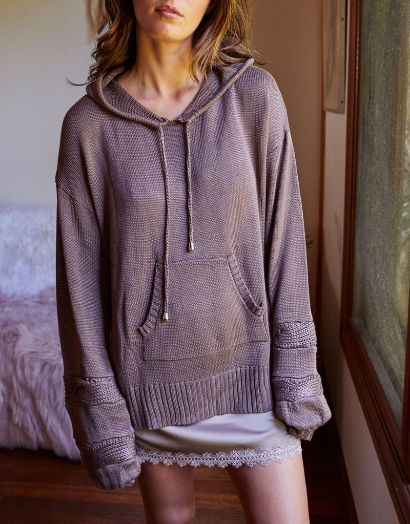 Final Sale - Somedays Lovin - Moonlight Drive Hooded Sweater in Mushroom