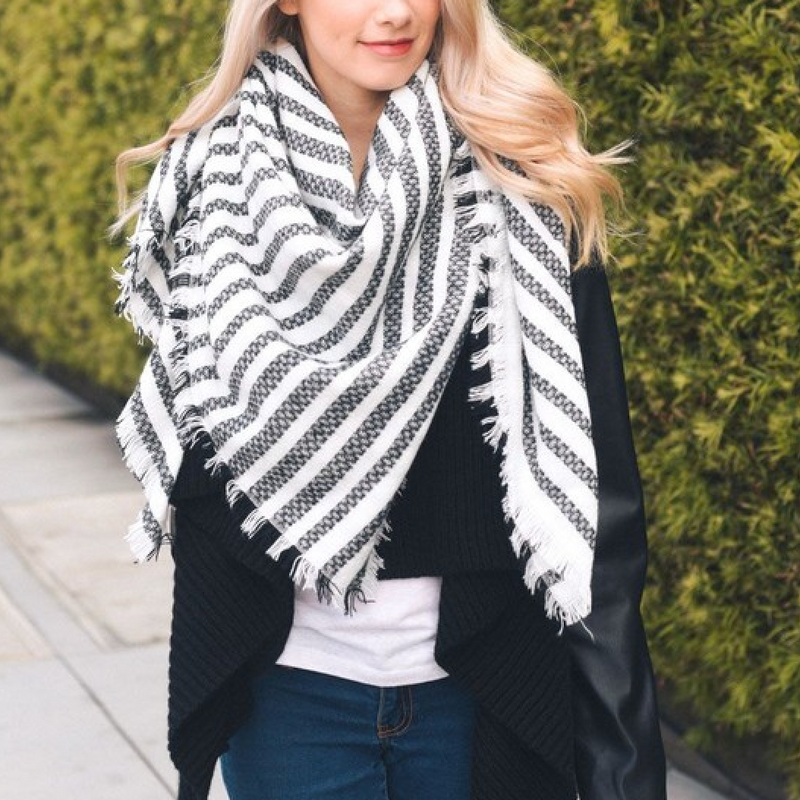 Mckayla Stripe Knit Blanket Scarf in More Colors