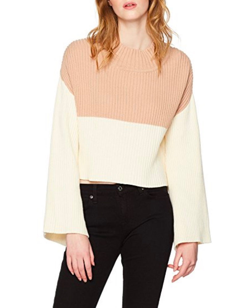 Final Sale - Somedays Lovin - Like a Melody Jumper Ribbed Bell Sleeve Sweater in Cream/Dusty Pink