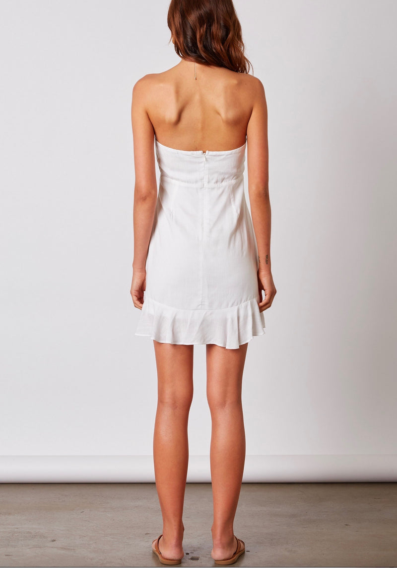 Final Sale - Cotton Candy LA - Faye Strapless Bustier Style Mini Dress with Ruffle Hem - White