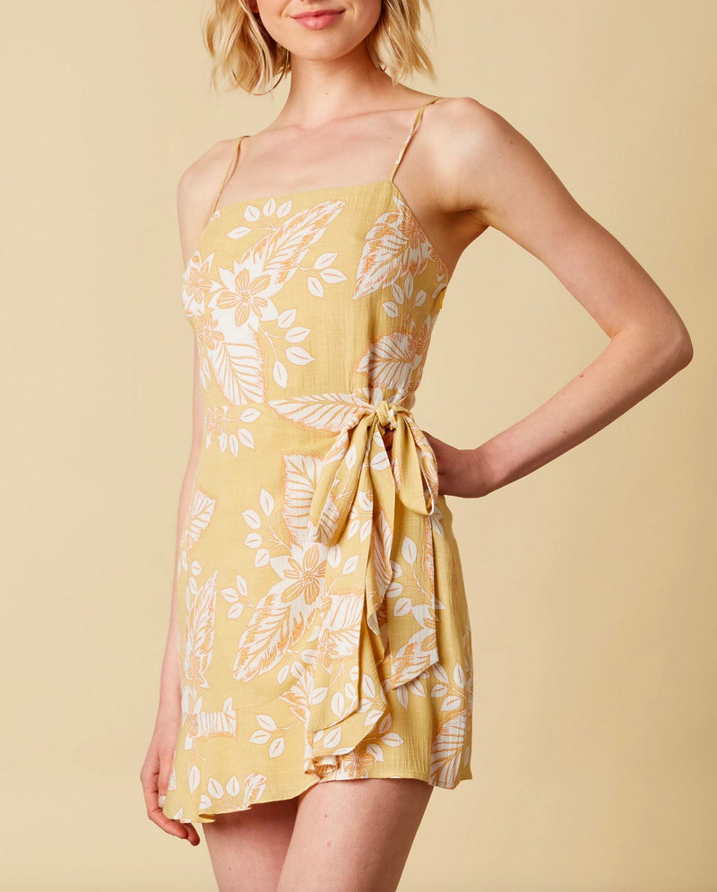 Cotton Candy LA - Rayon Floral Wrap Dress with Ruffle Hem in Maize