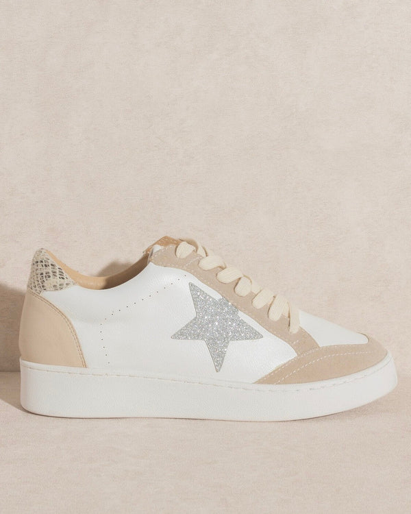 Sparkly Star Sneakers in Taupe
