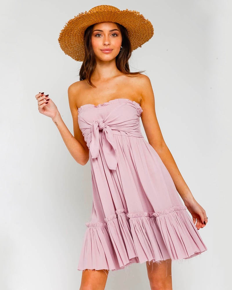 Strapless Tiered Dress with Frayed Hem in More Colors