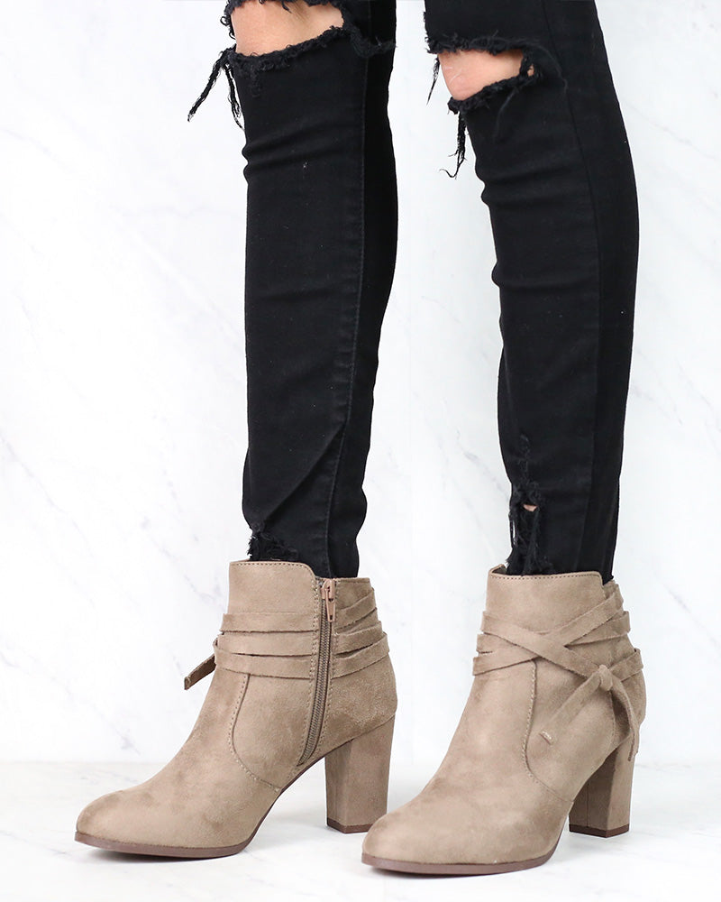 Strappy Ankle Booties in Taupe