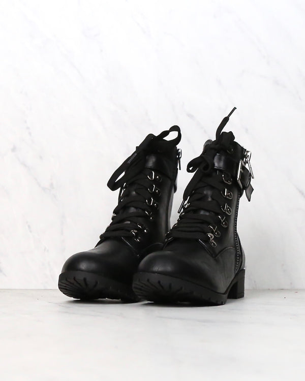 Strappy Lace-Up Boots in Black
