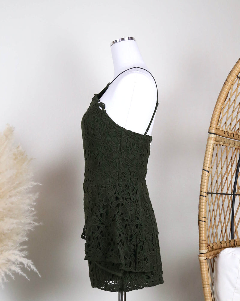 Stylestalker - Thalia Olive Crochet Lace Romper in Olive