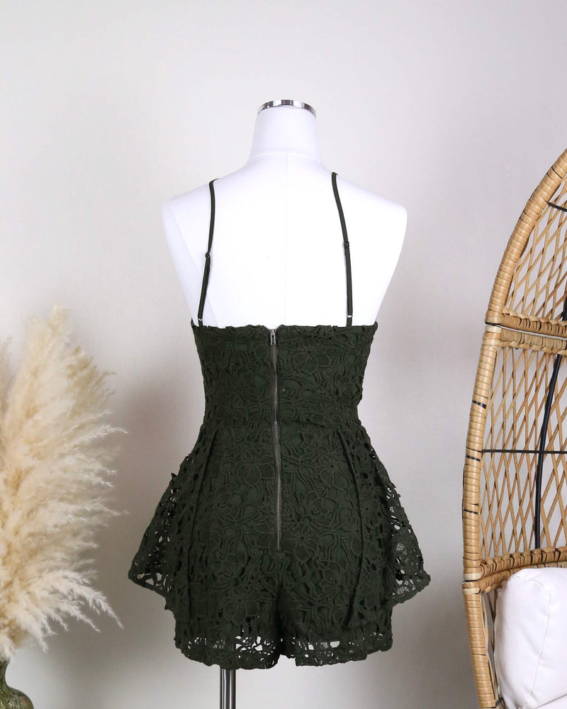 Stylestalker - Thalia Olive Crochet Lace Romper in Olive
