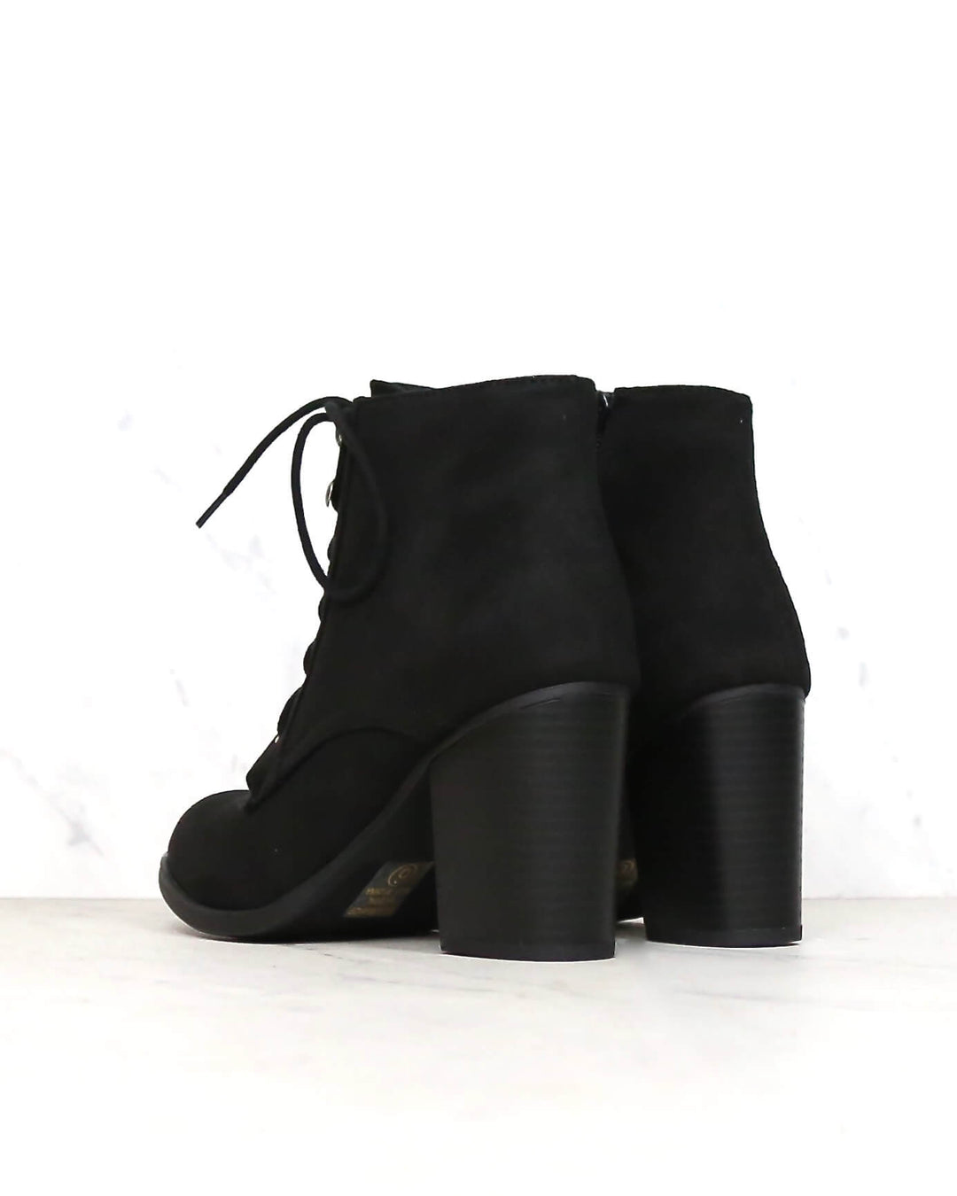 Black Suede Lace Ankle Tie Boots Lacey Wide Fit Women's Water