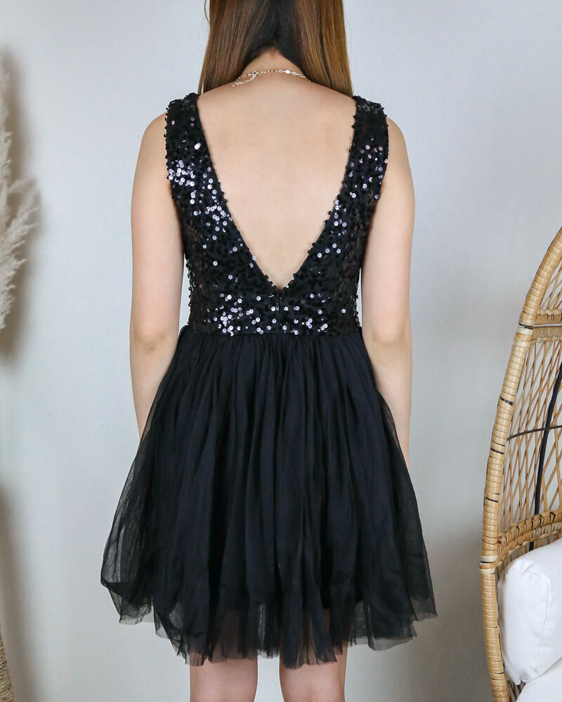 Sugar Plum Dazzling Sequin Darling Party Dress in Black