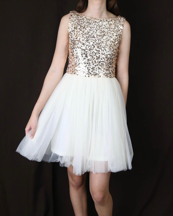 Sugar Plum Dazzling Sequin Darling Party Dress in Gold