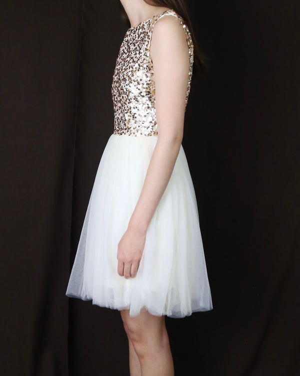 Sugar Plum Dazzling Sequin Darling Party Dress in Gold