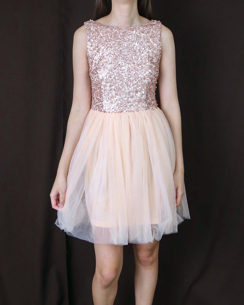 Sugar Plum Dazzling Sequin Darling Party Dress in Rose Pink/Peachy Pink