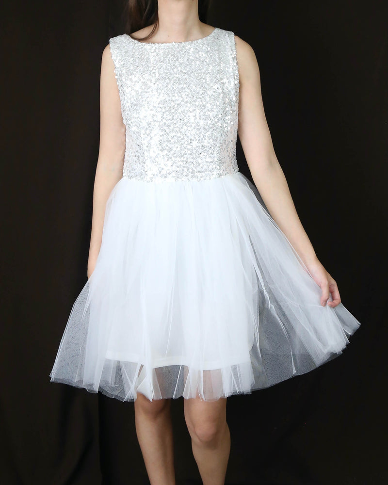 Sugar Plum Dazzling Sequin Darling Party Dress in White