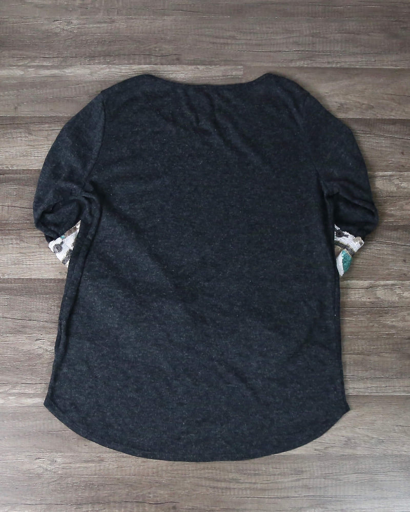 Final Sale - Chevron Aztec Sequin Sleeves & Pocket Lightweight Long Sleeve Shirt In 2 Colors