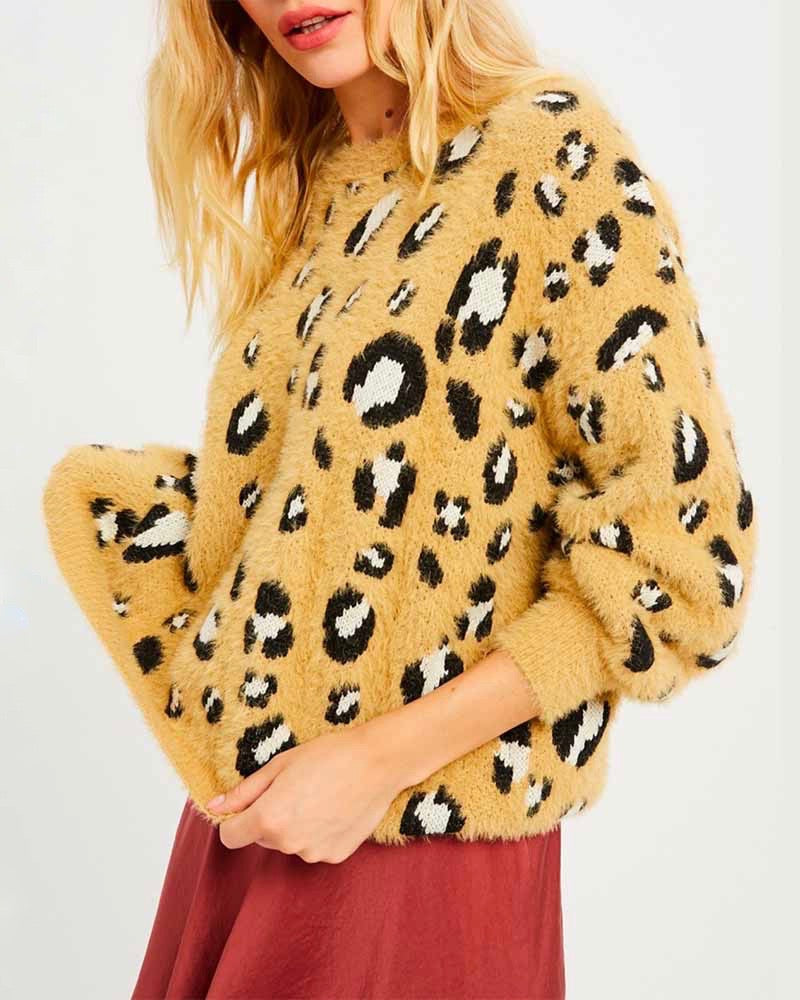 Textured Animal Print Pullover Sweater - More Colors