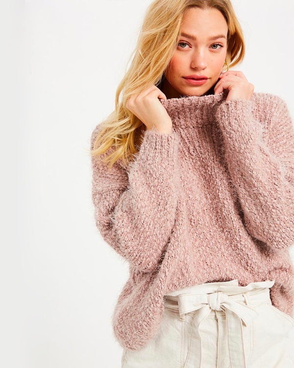 Textured Turtle Neck Oversized Pullover Sweater - Twig