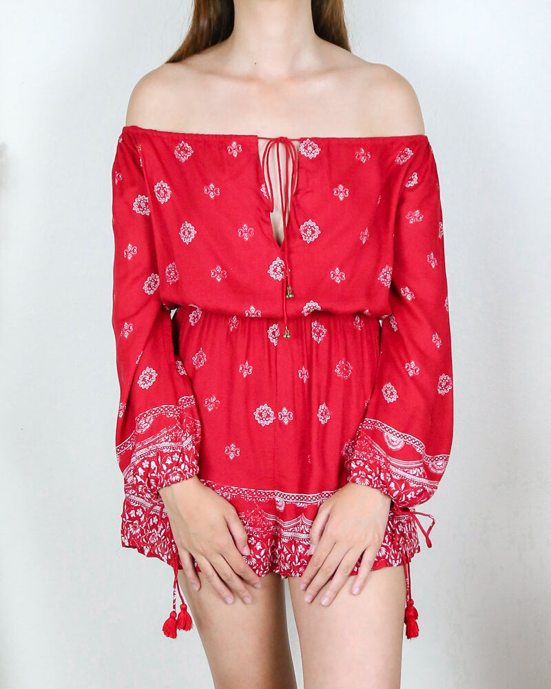 fuego romper - robe print - tassels - cut out chest - the jetset diaries - red 