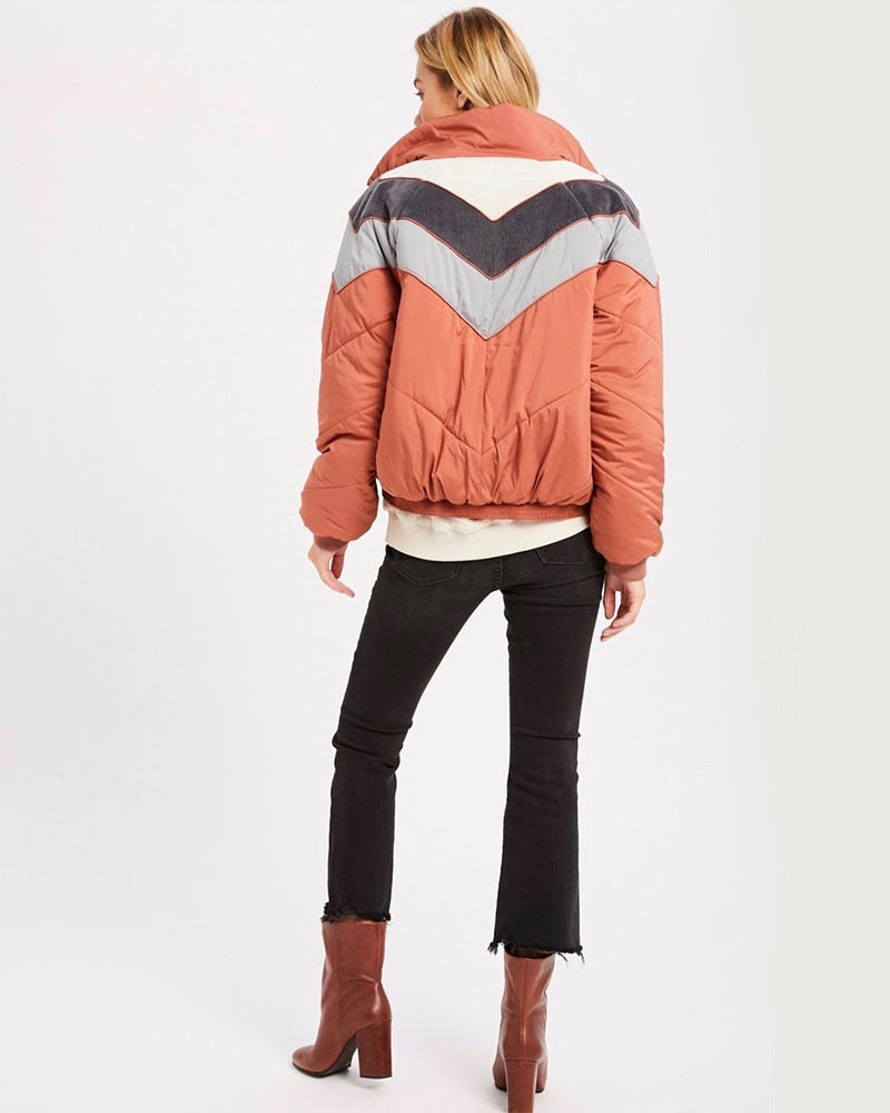 Turtle Neck Oversized Puffer Chevron Jacket - More Colors