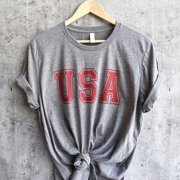 Distracted - USA Unisex Triblend Graphic Tee in Grey/Red