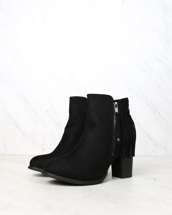 City Chic Fringe Vegan Suede Ankle Boots in Black