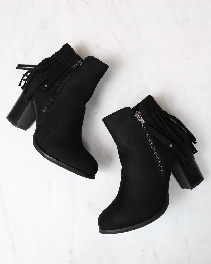 City Chic Fringe Vegan Suede Ankle Boots in Black