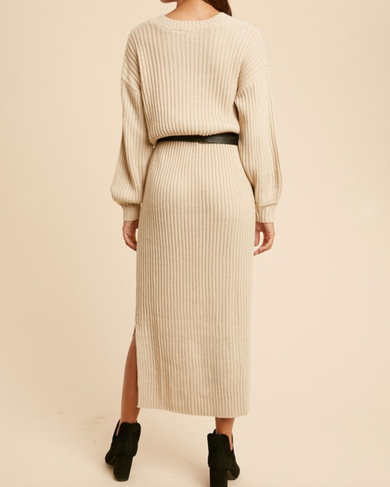 Valerie V-Neck Sweater Maxi Dress in Oatmeal