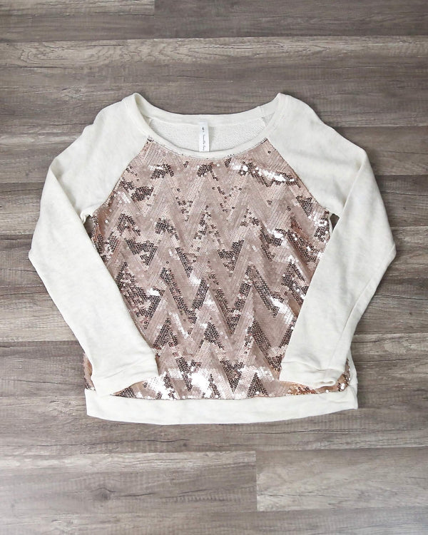 Final Sale - Chevron Sequin French Terry Shirt - Oatmeal