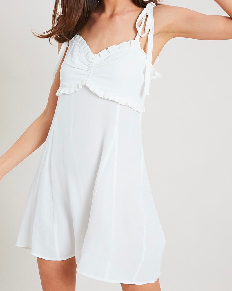 Take Your Time Ruffled Sweetheart Dress in Ivory