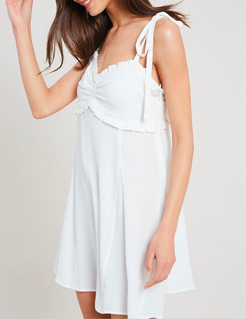 Take Your Time Ruffled Sweetheart Dress in Ivory