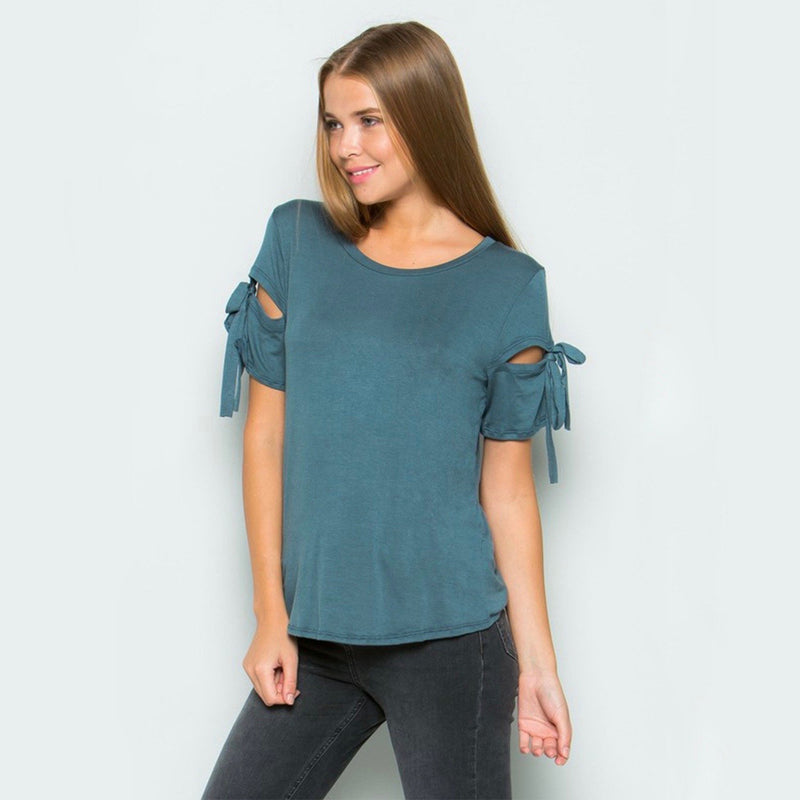 Cut Out Tie Sleeve Tee in More Colors