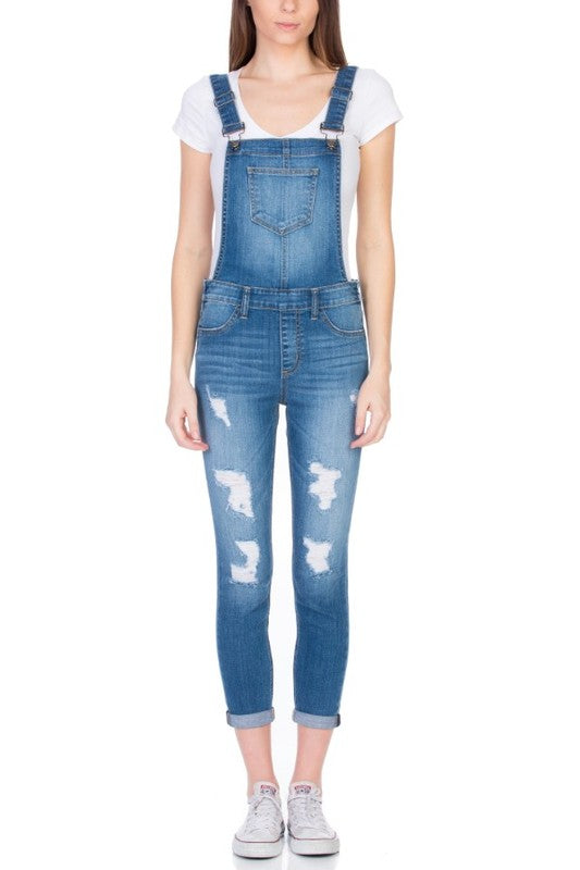 That's So 90's Distressed Overalls in Medium Blue