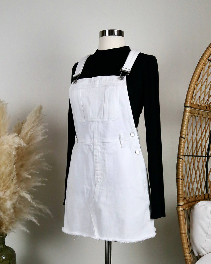White Denim Bib Overall Dress – Shop Hearts - Main Image