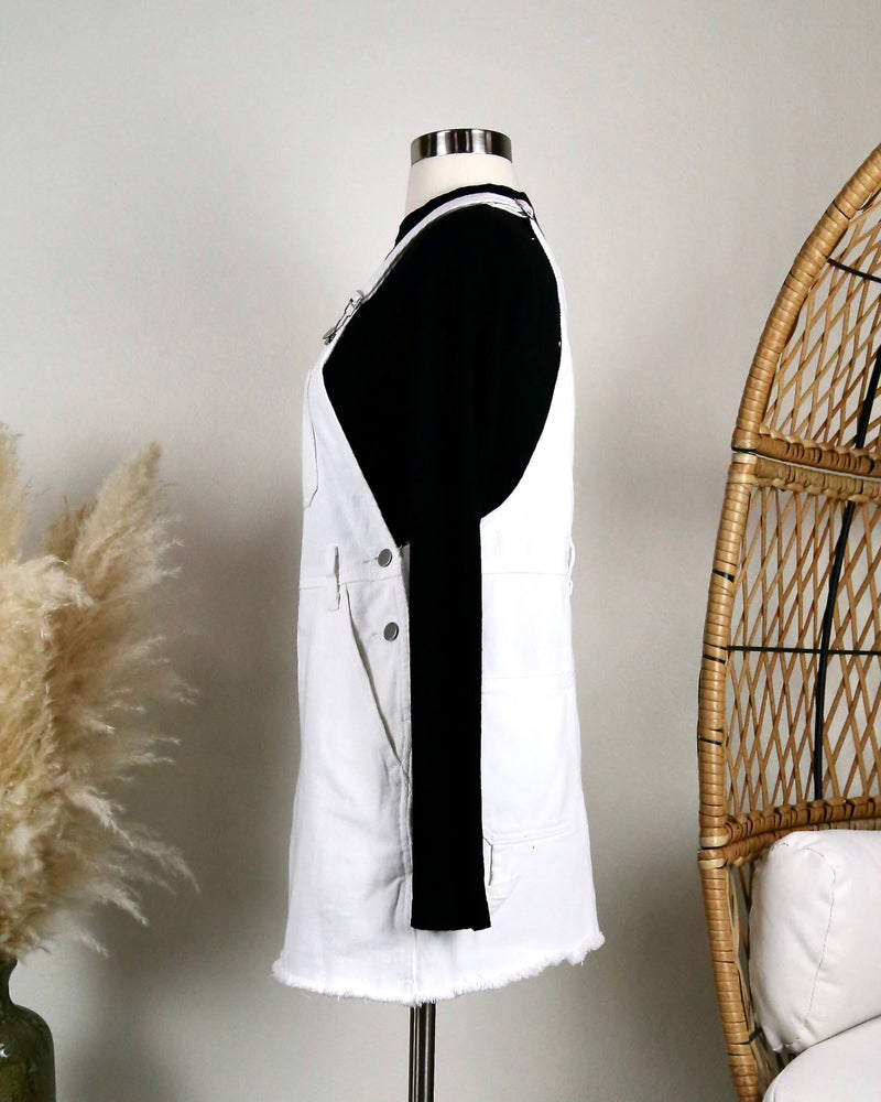 White Denim Bib Overall Dress