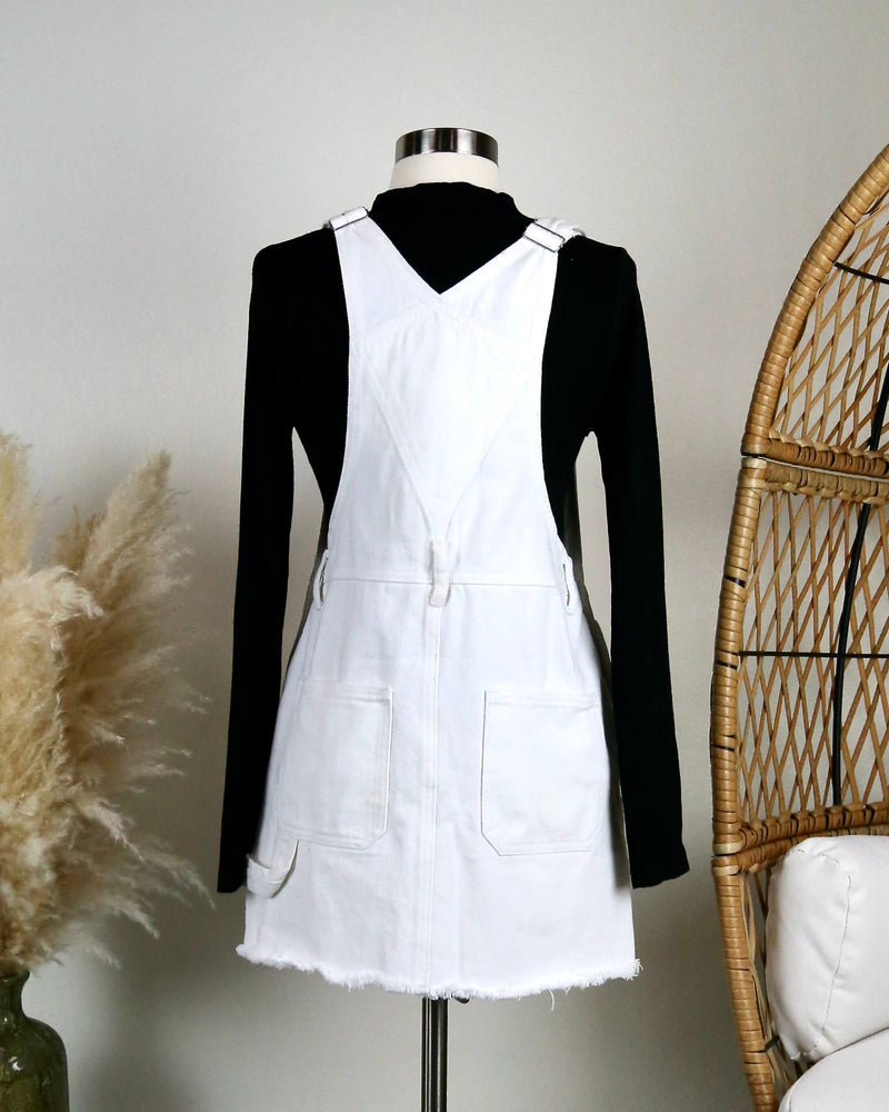 White Denim Bib Overall Dress