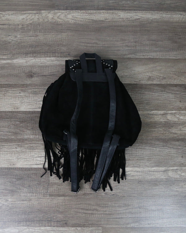 Fringe Leather Studded Detailing Backpack in Black