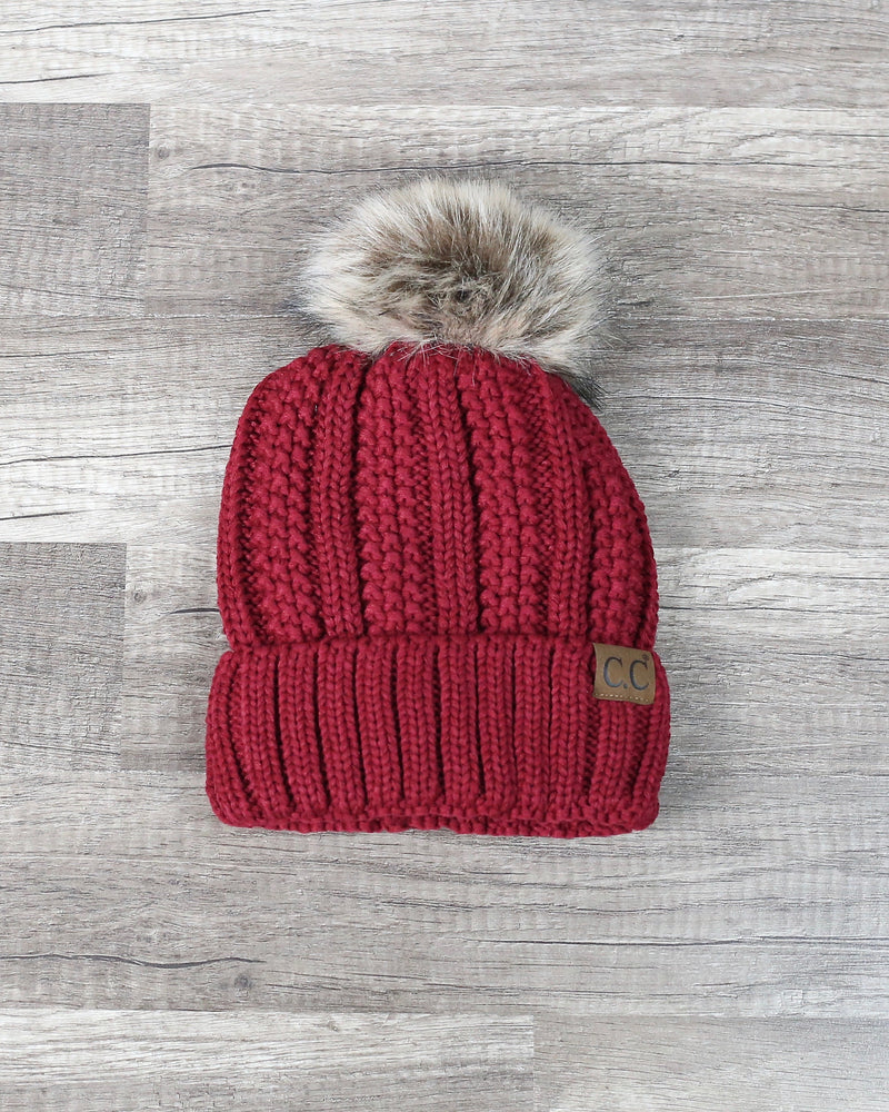 Knitted Two Tone C.C. Beanies With Pom Pom And Fuzzy Lining - More Colors