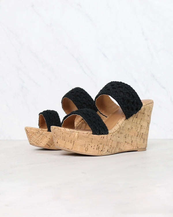 mademoiselle crochet platform wedges - BLACK